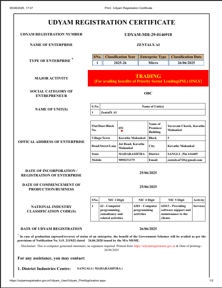 UDYAM REGISTRATION CERTIFICATE